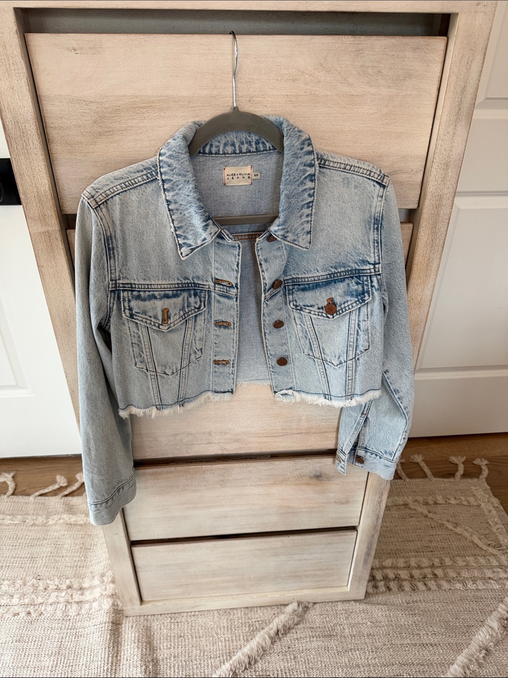 Alice + Olivia Light Blue Cropped Denim Jacket